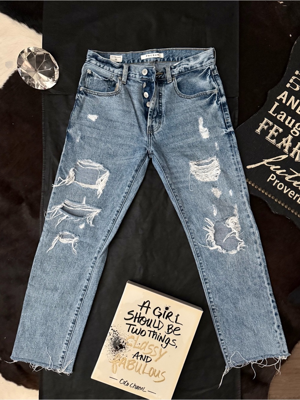 PacSun Women's Light Blue Distressed Straight Leg Jeans